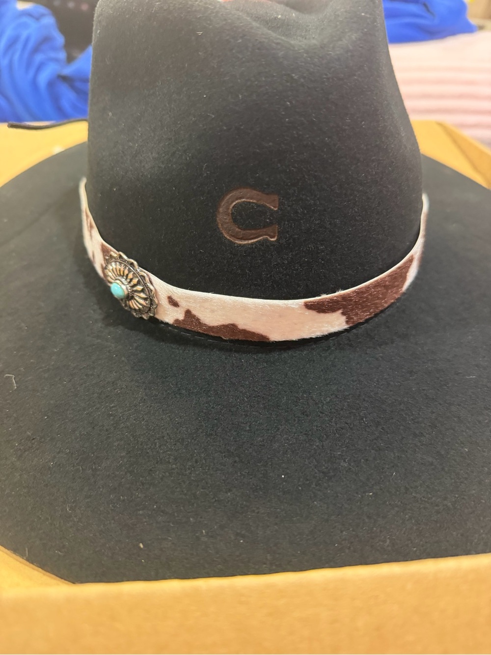 Western Black Felt Cowboy Hat with Concho Band - Picture 3 of 4
